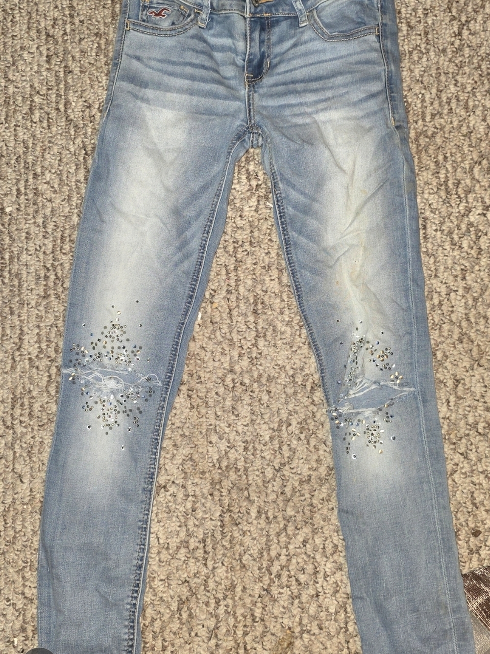 RARE Hollister Light Blue Skinny Jeans with Knee Embellishments - Picture 4 of 5